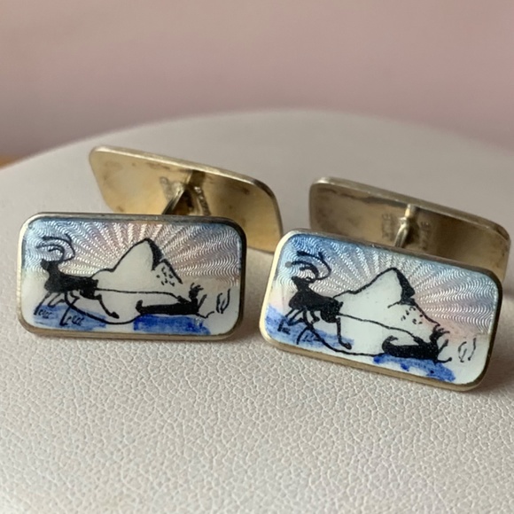 ANTIQUE NORWEGIAN STERLING SILVER GUILLOCHE ENAMEL MEN'S CUFFLINKS HALLMARKED - Picture 11 of 16